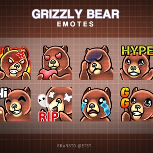 8x Grizzly Bear emotes - Bear twitch emotes - Twitch emotes
