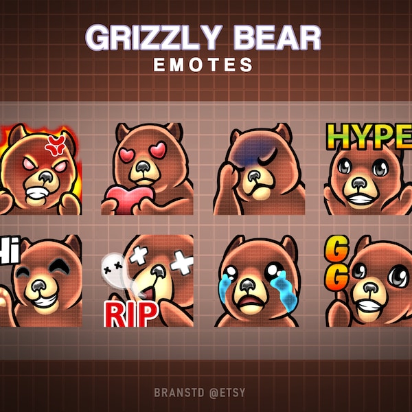 8x Grizzly Bär Emotes - Bär Twitch Emotes - Twitch Emotes