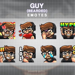 Bearded Guy Twitch Emotes: Gamer Streamer Emote Pack (Digital Download)