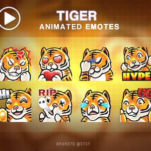 8 émoticônes animées de contraction du tigre - Émoticônes animées de contraction