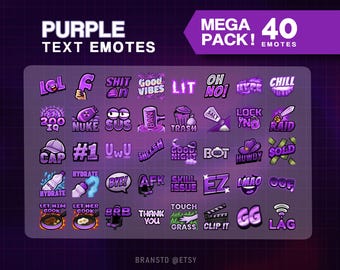 40 Purple Text and Images Emote Pack - Purple Twitch emotes Mega packs