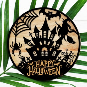 Happy Halloween Zeichen SVG für Laserschneiden - Halloween Zeichen SVG - Laserschnitt Dateien, SVG-DXF - Ai, Halloween Laser-Dateien