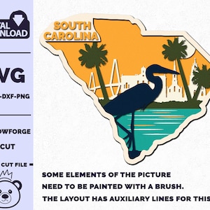 South Carolina SVG, 3D Layered Tropical Sign, laser cut files, Dxf-Ai-Pdf-Png Multi-layer, Glowforge, American states, Commercial License.