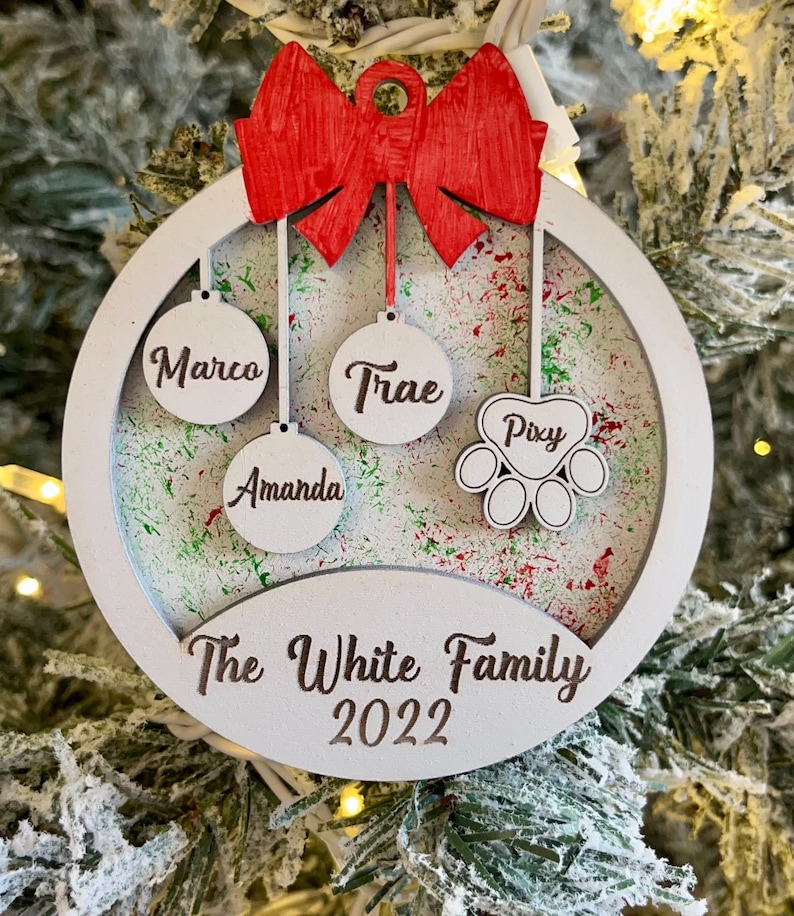 Christmas family and Pet ornaments svg Glowforge cut file Personalized ornament pet ornament svg laser cut files ornament cut file. image 3