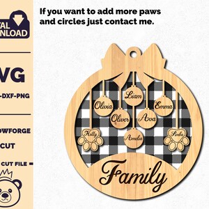 Christmas family and Pet ornaments svg Glowforge cut file Personalized ornament pet ornament svg laser cut files ornament cut file. image 9