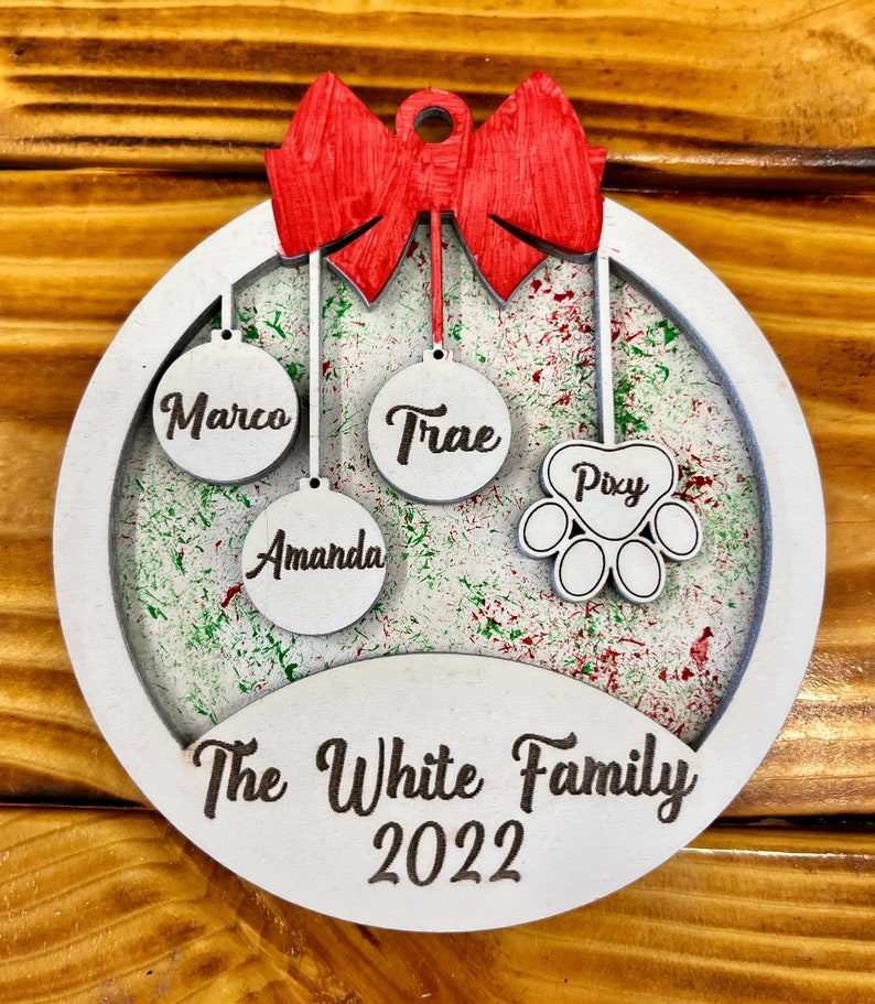 Christmas family and Pet ornaments svg Glowforge cut file Personalized ornament pet ornament svg laser cut files ornament cut file. image 2