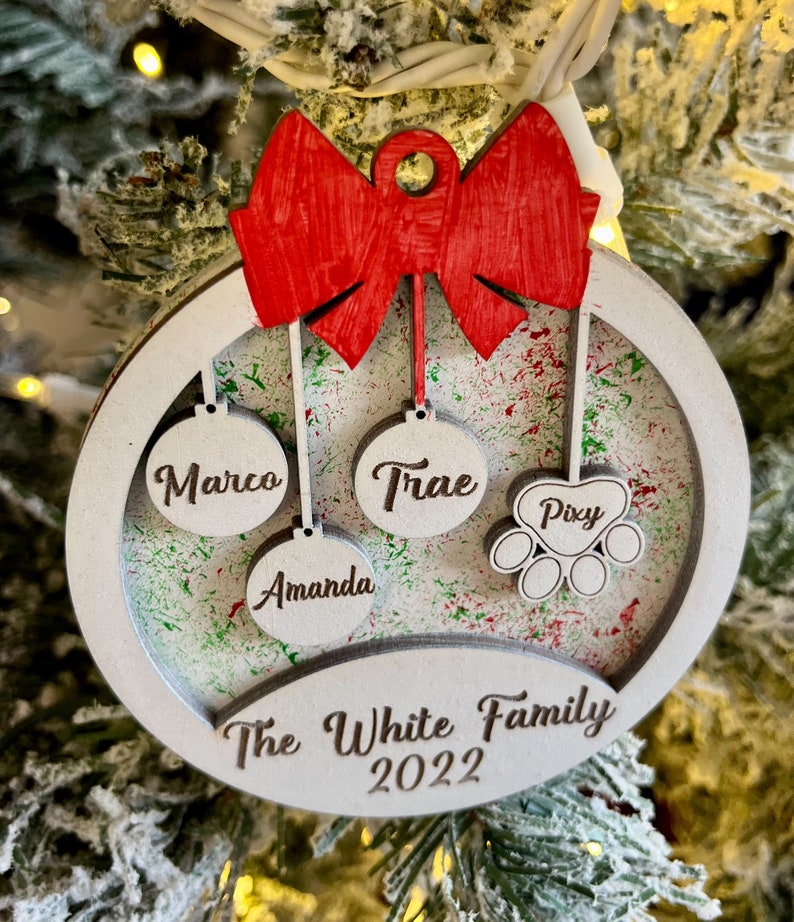 Christmas family and Pet ornaments svg Glowforge cut file Personalized ornament pet ornament svg laser cut files ornament cut file. image 4