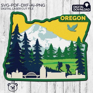 Oregon SVG, 3D Layered Tropical Oregon Sign, laser cut files, Dxf-Ai-Pdf-Png Multi-layer, Glowforge, American states, Commercial License