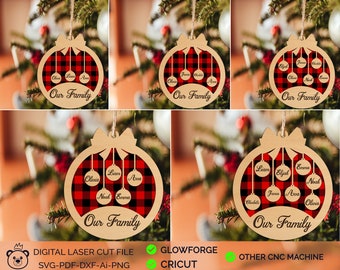 Kerst familie ornamenten svg - Glowforge gesneden vijl - Gepersonaliseerde ornament- kerst ornament svg - laser gesneden vijlen - ornament gesneden bestand.