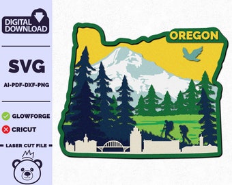 Oregon SVG, 3D Layered Tropical Oregon Sign, laser cut files, Dxf-Ai-Pdf-Png Multi-layer, Glowforge, American states, Commercial License