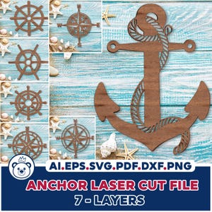Archivo de corte láser de ancla / Ancla náutica SVG DXF PNG / Patrón CNC de ancla de barco para Cricut, Glowforge y corte láser