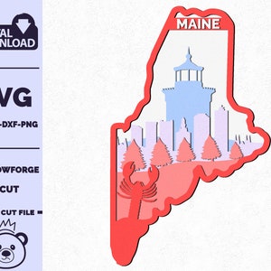 Maine SVG, 3D Layered Tropical Maine Sign, laser cut files, Dxf-Ai-Pdf-Png Multi-layer, Glowforge, American states, Commercial License.
