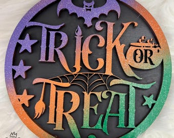 Halloween Trick or Treat Sign svg, Halloween Door Hanger svg, Halloween Sign svg, Halloween svg for laser cutting, Halloween Round sign svg,