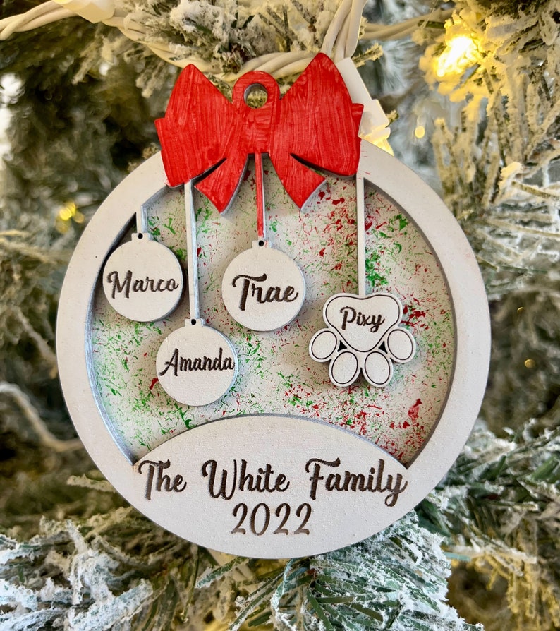 Christmas family and Pet ornaments svg Glowforge cut file Personalized ornament pet ornament svg laser cut files ornament cut file. image 5