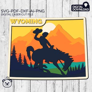 Wyoming SVG, 3D Layered Tropical Sign, laser cut files, Dxf-Ai-Pdf-Png Multi-layer, Glowforge, American states, Commercial License