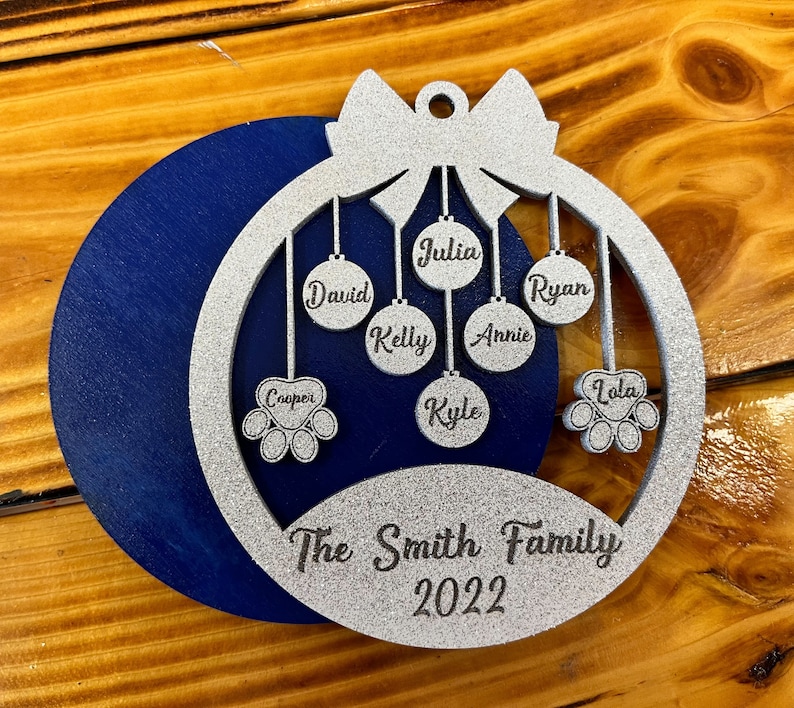 Christmas family and Pet ornaments svg Glowforge cut file Personalized ornament pet ornament svg laser cut files ornament cut file. image 7