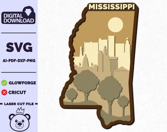 Mississippi SVG, 3D Layered Tropical Mississippi Sign, laser cut files, Dxf-Pdf Multi-layer, Glowforge, American states, Commercial License.