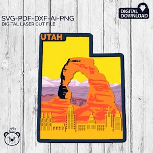 Utah SVG, 3D Layered Tropical Utah Sign, laser cut files, Dxf-Ai-Pdf-Png Multi-layer, Glowforge, American states, Commercial License