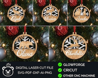 Paquete de adornos navideños Svg - Archivo de corte Glowforge - Adorno personalizado - Adorno de Navidad svg - Archivos de corte láser - Archivo de corte de adorno.