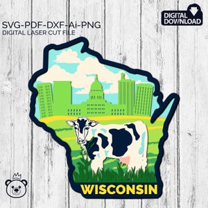 Wisconsin SVG, 3D Layered Tropical Sign, laser cut files, Dxf-Ai-Pdf-Png Multi-layer, Glowforge, American states, Commercial License