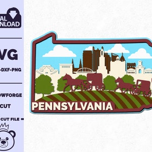 Pennsylvania SVG, 3D Layered Tropical Sign, laser cut files, Dxf-Ai-Pdf-Png Multi-layer, Glowforge, American states, Commercial License.
