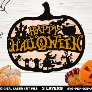 Happy Halloween Pumpkin svg for Glowforge laser cut - Halloween Glowforge SVG - laser cut files - SVG- DXF - Ai -Halloween Laser Files