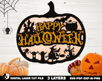 Happy Halloween Pumpkin svg for Glowforge laser cut - Halloween Glowforge SVG - laser cut files - SVG- DXF - Ai -Halloween Laser Files