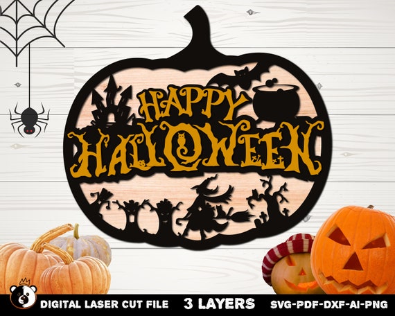 Happy Halloween Pumpkin svg for Glowforge laser cut - Halloween Glowforge SVG - laser cut files - SVG- DXF - Ai -Halloween Laser Files
