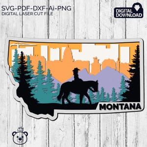 Montana SVG, 3D Layered Tropical Montana Sign, laser cut files, Dxf-Ai-Pdf-Png Multi-layer, Glowforge, American states, Commercial License