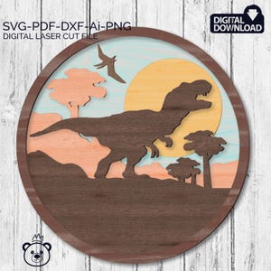 Dinosaur SVG Laser Cut File | Dino Wall Art DXF for Cricut Glowforge | T-Rex Nursery Decor | Dinosaur Birthday Party Template.