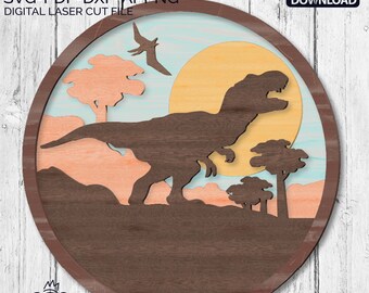 Dinosaur SVG Laser Cut File | Dino Wall Art DXF for Cricut Glowforge | T-Rex Nursery Decor | Dinosaur Birthday Party Template.
