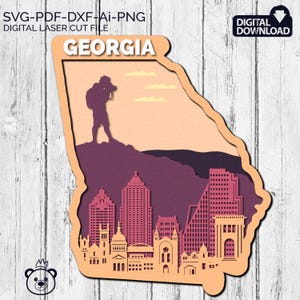 Georgia SVG, 3D Layered Tropical Georgia Sign, laser cut files, Dxf-Ai-Pdf- Multi-layer, Glowforge, American states, Commercial License.