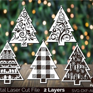 Christmas Tree Ornament, Christmas Tree Bundle Svg, Christmas Trees Bundle, Glowforge cut file, Personalized File, laser cut files