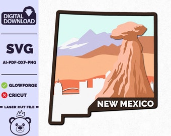 New Mexico SVG, 3D Layered Tropical New Mexico Sign, laser cut files, Multi-layer, Glowforge, American states, Commercial License