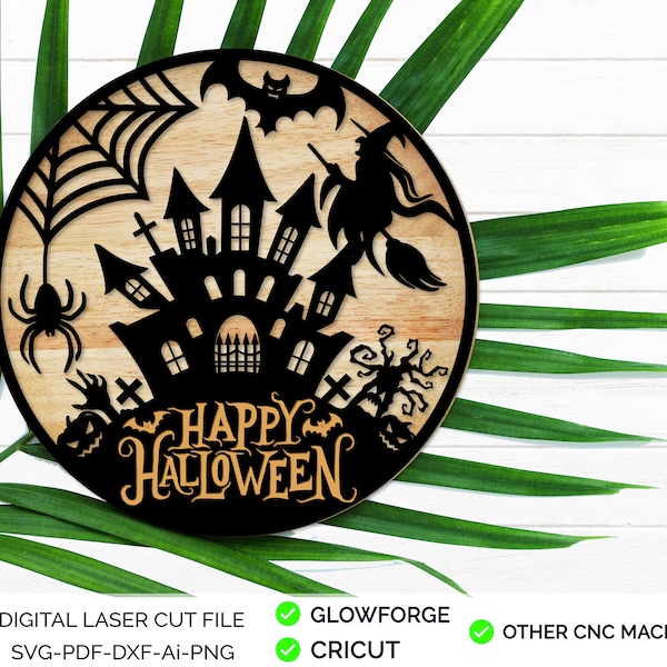 Happy Halloween sign svg for laser cutting - Halloween Sign SVG - laser cut files, SVG- DXF - Ai, Halloween Laser Files, Happy Halloween svg