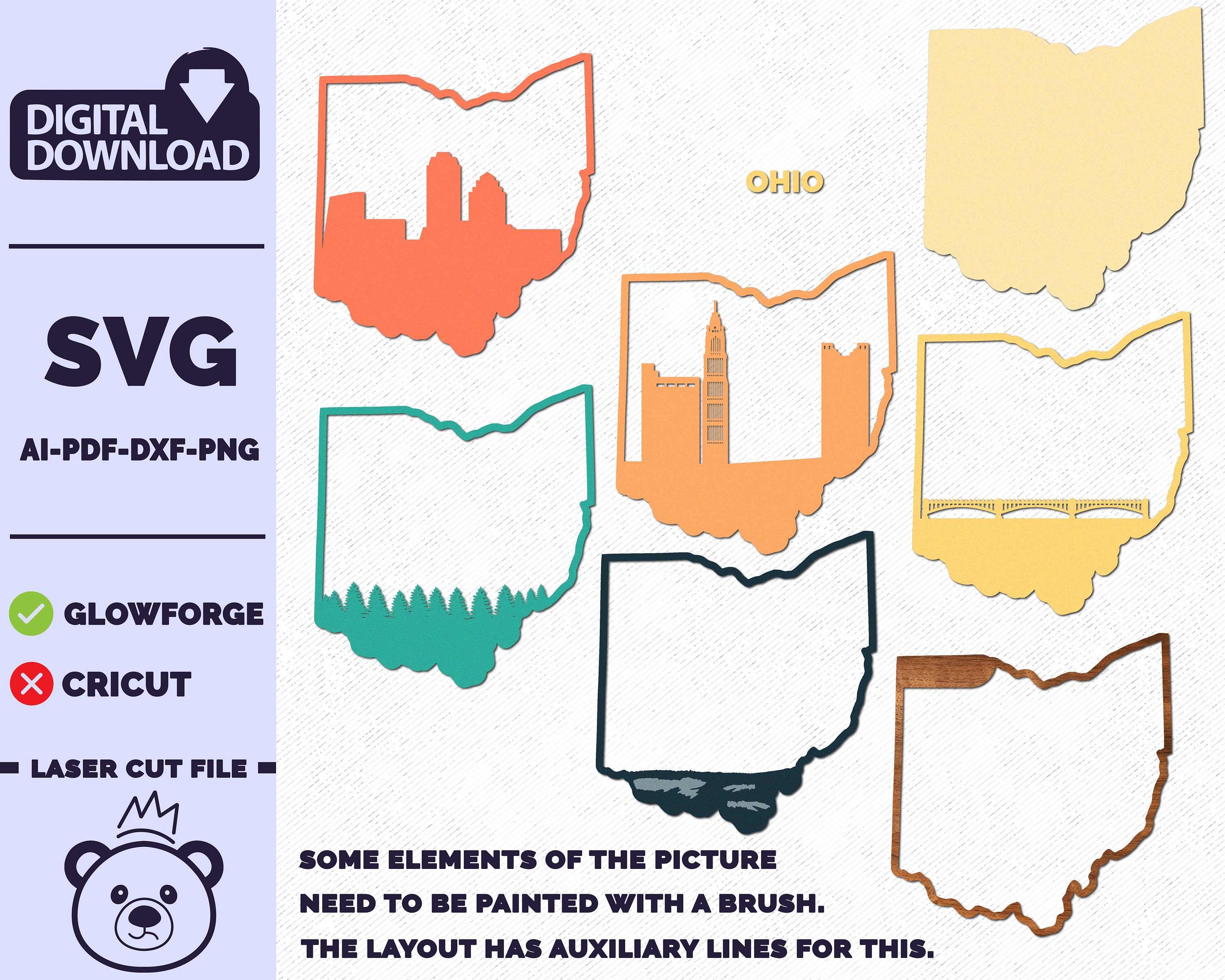 Ohio SVG, 3D Layered Tropical Ohio Sign, Laser Cut Files, Dxf-ai-pdf ...