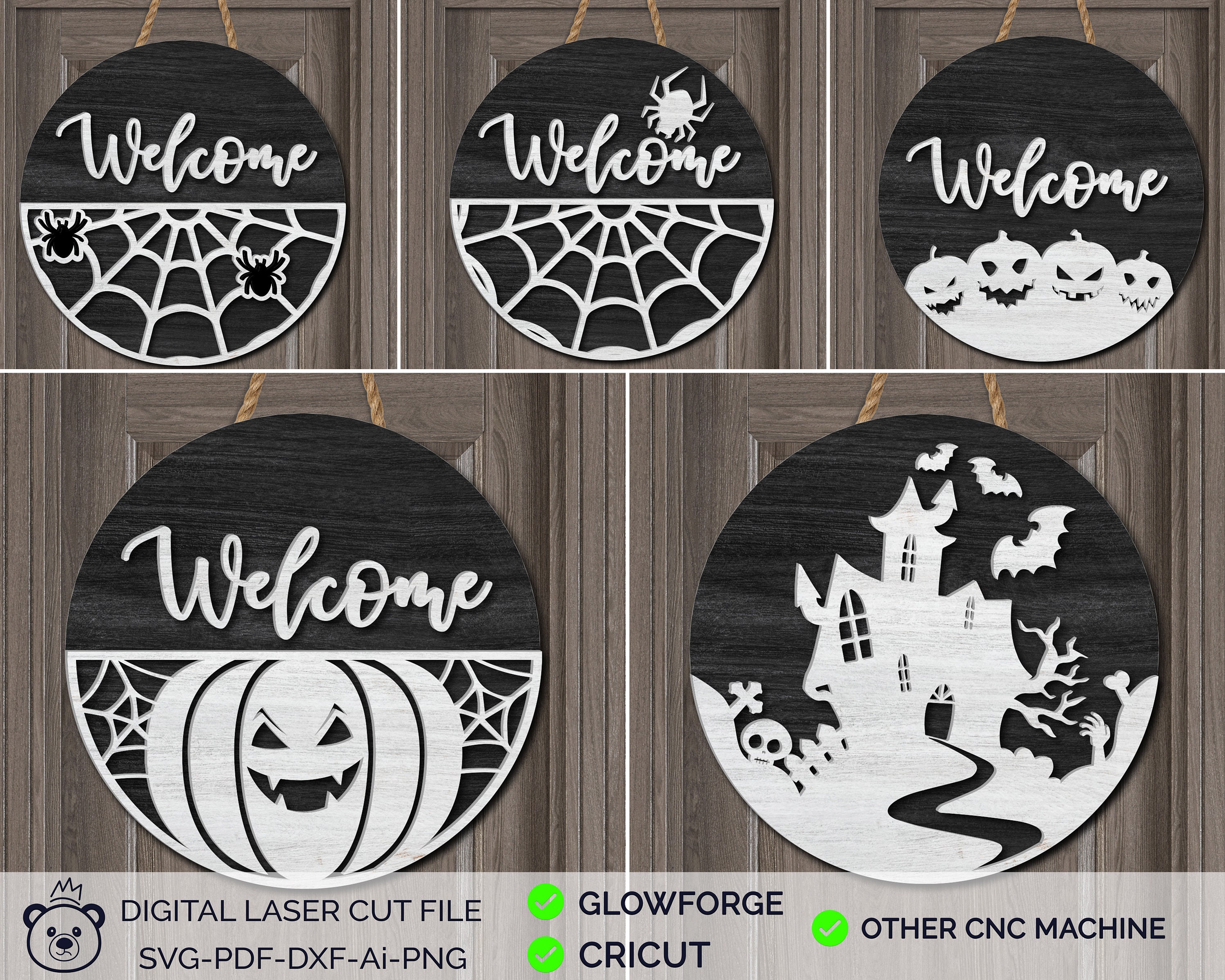 Welcome Halloween Door Hanger Bundle Svg Halloween Sign - Etsy