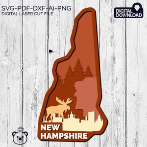 New Hampshire SVG, 3D Layered Tropical New Hampshire Sign, laser cut files, Multi-layer, Glowforge, American states, Commercial License