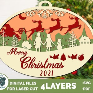 Santa Town Layered Ornament SVG - Lätt anpassningsbar - Glowforge Laser Cut Fil - Julgransprydnader - Glowforge cut file.