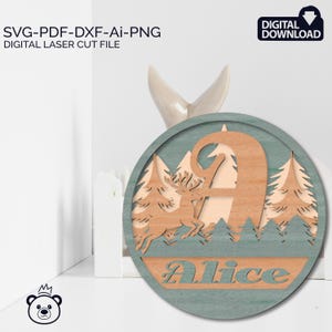 Deer/Forest/Family name sign/Laser cut files/ SVG/ DXF, Forest Vibes, Deer SVG, Glowforge Files,
