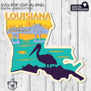 louisiana SVG, 3D Layered Tropical louisiana Sign, laser cut files, Dxf-Ai-Pdf- Multi-layer, Glowforge, American states, Commercial License.