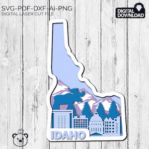 Idaho SVG, 3D Layered Tropical Idaho Sign, laser cut files, Dxf-Ai-Pdf- Multi-layer, Glowforge, American states, Commercial License.