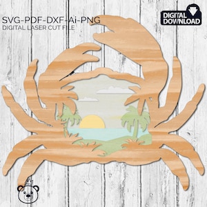 Beach Vibes Sea Crab SVG, Ozean Küste, Laser geschnitten Dateien, Strand Ozean Szene, Glowforge Dateien, Cricut SVG, Wohnkultur, Multi-Layer-Datei