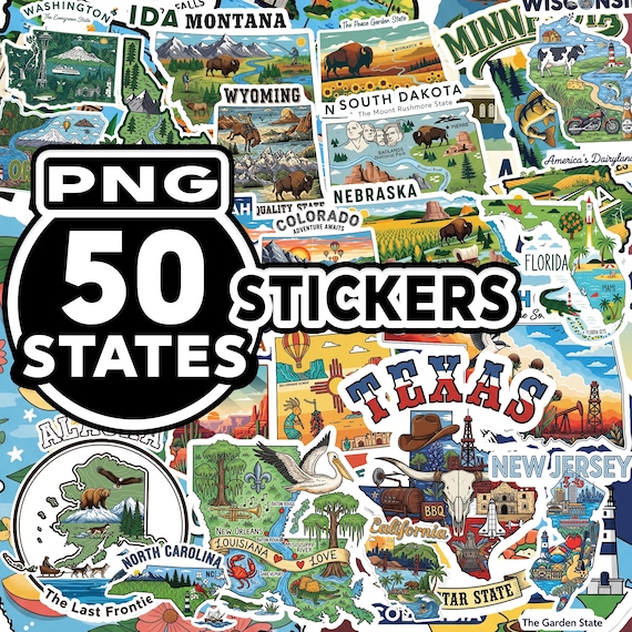 アメリカ合衆国州ステッカーセット | 全50州 SVG PNG | 州別 