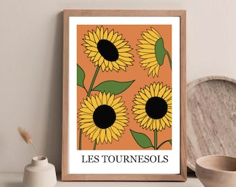 Ilustración "Girasoles" / Póster A3 / Póster artístico / Póster / Decoración de pared / Estampado / Flores / Botánico