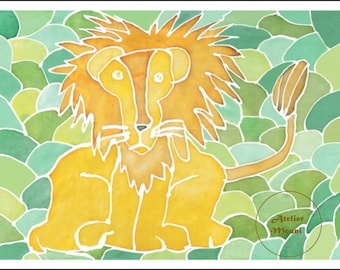 Lion Postcard from one of my paintings on silk