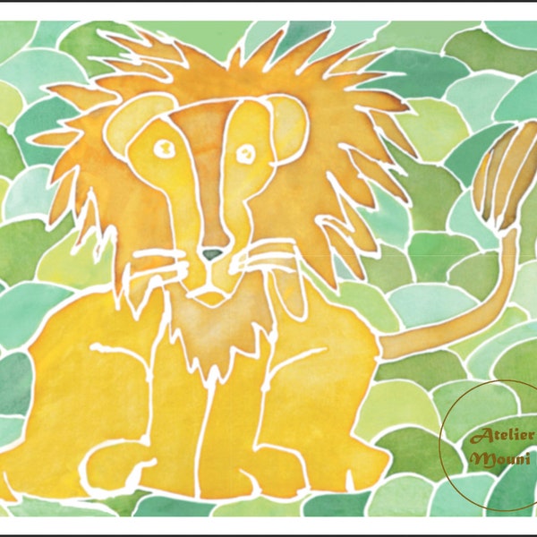 Carte Postale Lion issue d'une de mes peintures sur soie