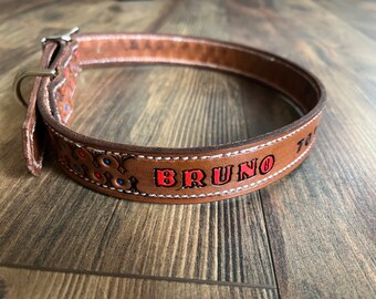 Personalized Leather Dog Collar / Dog Collar with Name and Phone Number / Custom Leather Dog Collar / Handmade Pet Collar / Leather Collar