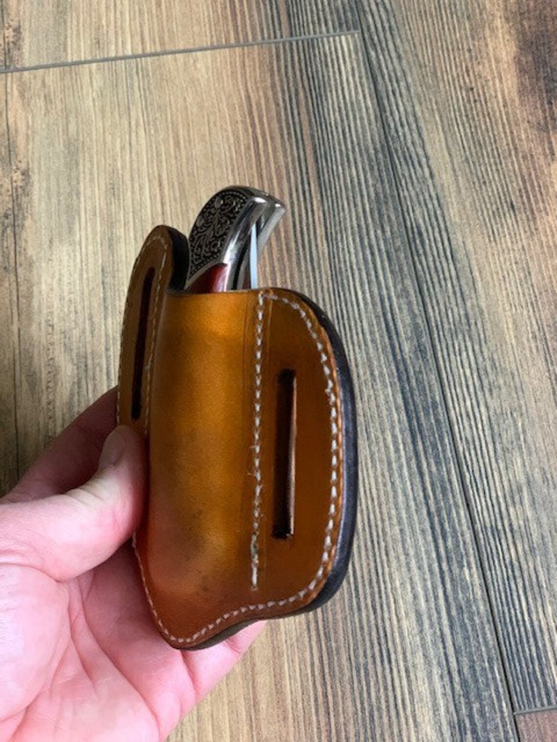 Slanted Pancake Style Pocket Knife Sheath / Hand Made Trapper Etsy