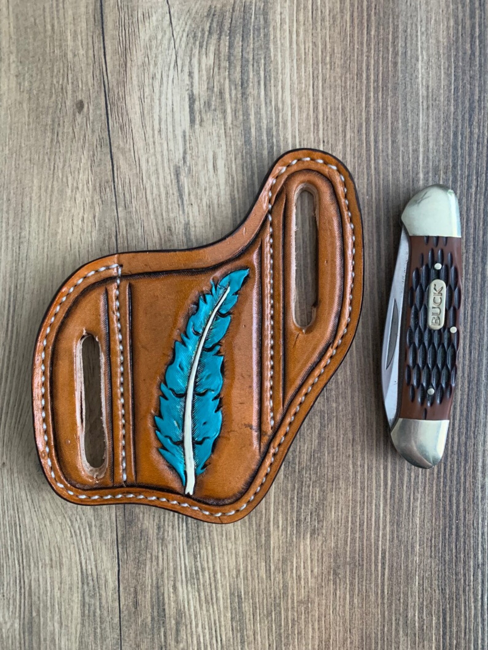 Slanted Pancake Style Pocket Knife Sheath / Hand Tooled Etsy